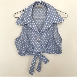 Vtg Crop Top Bra Top Blue + White Floral XS